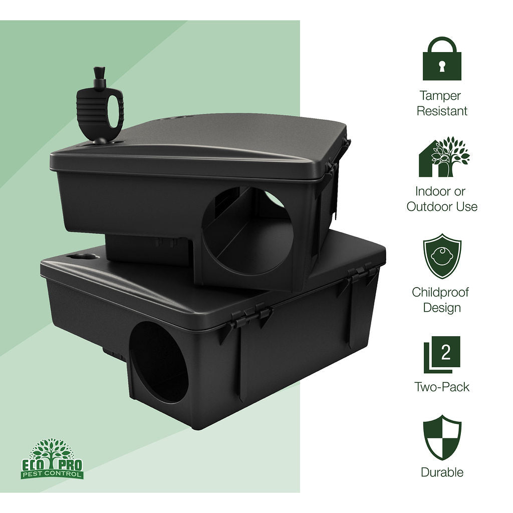 Exterminator's Choice - Mice Bait Station - Includes Two Small Bait Station  and One Key - Heavy Duty Bait Box for Mice and Other Pests - Durable and