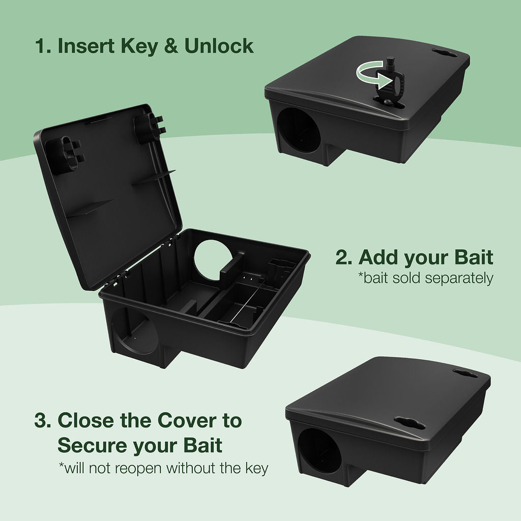 Rat Bait Station 2 Pack - Rodent Bait Box with Dual Keys - Eliminates Rats  Fast. Children and Pet Safe Indoor Outdoor (2 Pack) (Bait not Included)