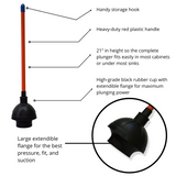 Get Bats Out Toilet Plunger for Bathroom Use on Heavy Duty Clogs in Toilet Bowls and Sinks in Homes, Commercial and Industrial Buildings