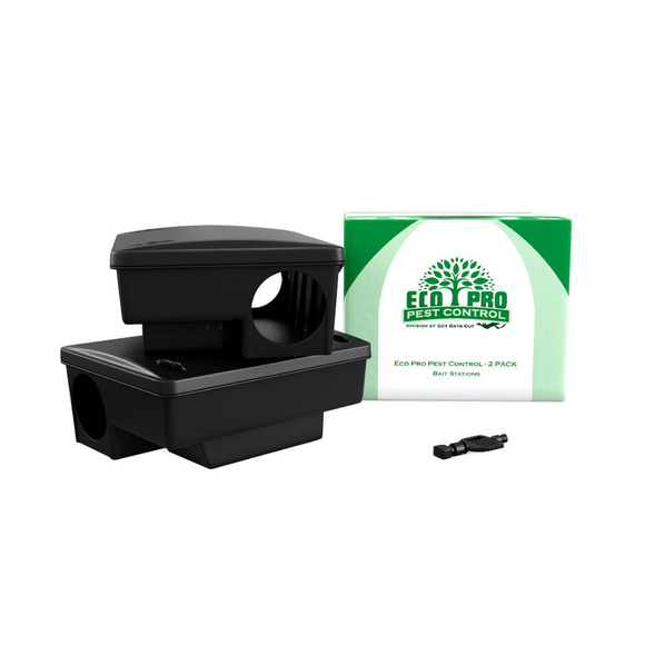 Rat Bait Stations - 2 Pack, Weather and Tamper-Resistant for Indoor & Outdoor Rodent Control, Refillable w/ 2 Locks and Key, Cruelty-Free Alternative to Rat & Mouse Traps - Safe for Kids and Pets!